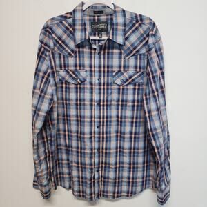 Moonshine Spirit Brad Paisley Shirt Size L Blue Plaid Western Pearl Snap Cotton